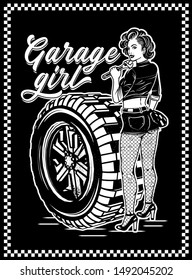 Pin Girl Illustration Wheel Garage Girl Stock Vector (Royalty Free ...