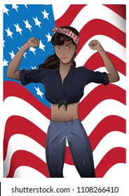 Pin up Girl on Labor Day in America, Vector Illustration