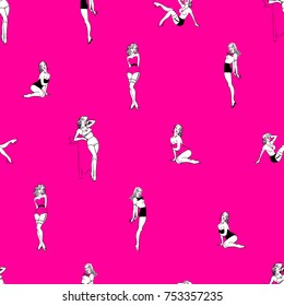 pin up girls bright pink pattern seamless