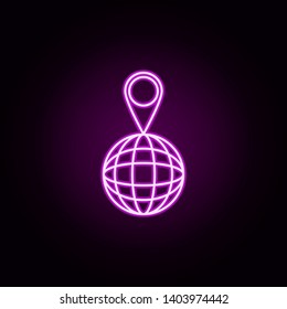 pin in global neon icon. Elements of sosial media network set. Simple icon for websites, web design, mobile app, info graphics