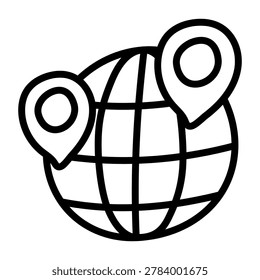 Pin with globe denoting concept of global location icon 