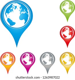 Pin with globe in different colors