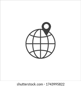 pin to globe icon on white isolate