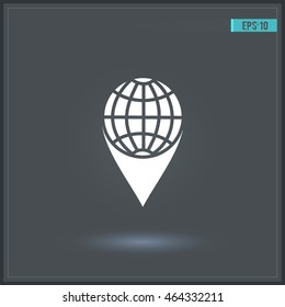 Pin with globe. Vector icon.