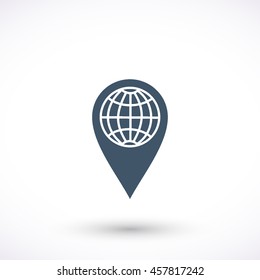 Pin with globe vector icon. Graphic symbol for web design, logo. Isolated sign on a white background.