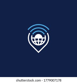 Pin Globe Wirelesses Network Abstract Creative Logo 