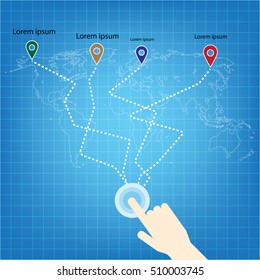 Pin graph Info-graphic, Global technology communications internet network on smart phone. Various connections implying a world map,

