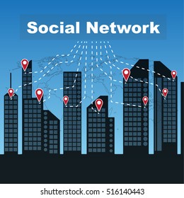 Pin graph Infographic step way social network position graph,pin icons dot line graph. Vector illustration