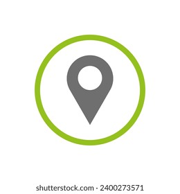 Pin in green circle. Location or destination sign. Vector illustration. EPS 10.