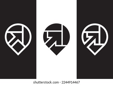 pin grow logo design. map with arrow combination. concept of logistics, financial, cargo, order vector icon.