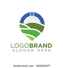 Pin Growing Area and spraying machine logo vector