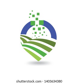 Pin Growing Area and spraying machine logo vector