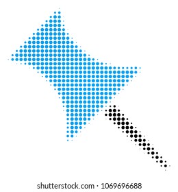 Pin halftone vector icon. Illustration style is dotted iconic Pin icon symbol on a white background. Halftone pattern is circle blots.