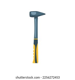 Pin hammer with plastic handle isolated on white background. Hammer flat vector illustration. Construction, home repair, carpentry concept