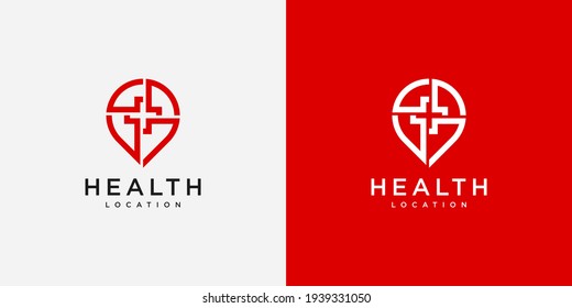pin health with plus logo vector design