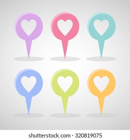 Pin Heart icons set great for any use. Vector EPS10.