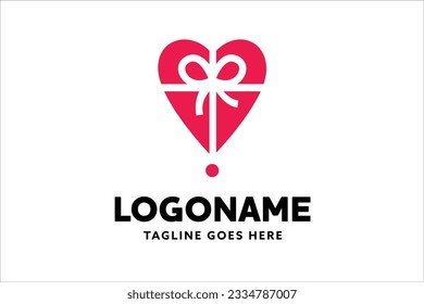 pin and heart shape logo design, Outline gift box icon, with editable stroke. Heart shaped present with bow knot.