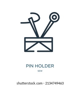 pin holder thin line icon. pin, steel linear icons from sew concept isolated outline sign. Vector illustration symbol element for web design and apps.