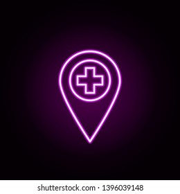 Pin hospital neon icon. Elements of medical set. Simple icon for websites, web design, mobile app, info graphics
