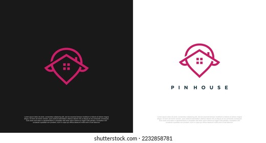 Pin house logo design vector concept