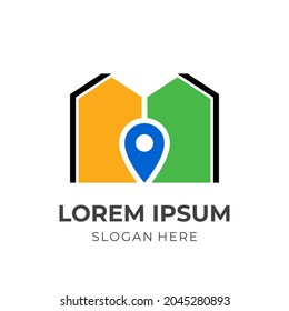 Logo-Vorlage für das Pin-Haus, Haus und Pin, kombiniertes Logo mit floralem Stil