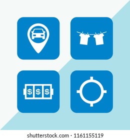 pin icon. 4 pin set with clothes hanging on rope for drying, gps and slots coincidence vector icons for web and mobile app