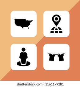 pin icon. 4 pin set with gps, clothes hanging on rope for drying, us map and maps and location vector icons for web and mobile app