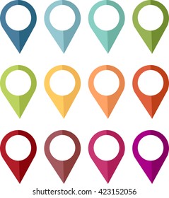 Pin icon of all colors to locate or indicate full of information on a web site, a card or any other document.