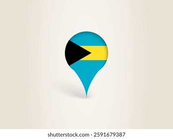 Pin Icon with The Bahamas National Flag. Location Marker Icon.