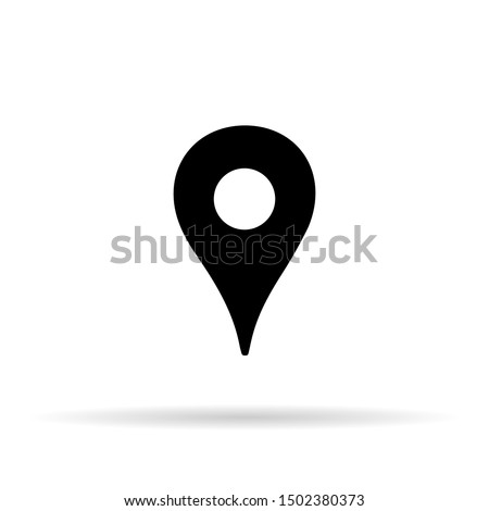 Pin icon black with shadow. Location object icon. Minimalism style. Vector illustration. EPS 10
