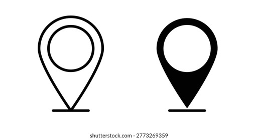 Pin icon in black and white color. Solid and linear icons