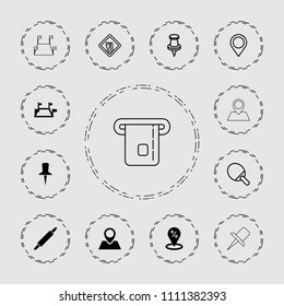 Pin icon. collection of 13 pin filled and outline icons such as sale location, locations, restaurant, map location. editable pin icons for web and mobile.