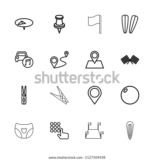 Pin icon.\
collection of 16 pin outline icons such as hair barrette, bowling\
ball, hand on atm, distance, car music, map location. editable pin\
icons for web and mobile.