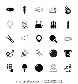 Pin icon. collection of 25 pin filled and outline icons such as distance, bowling, map location, hair barrette, sale location. editable pin icons for web and mobile.