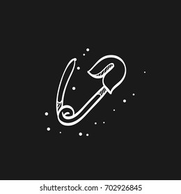 Pin icon in doodle sketch lines. Baby diaper fastener clothes closed