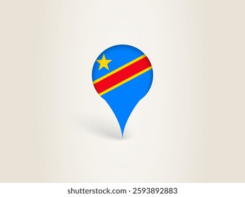 Pin Icon with DR Congo National Flag. Location Marker Icon.