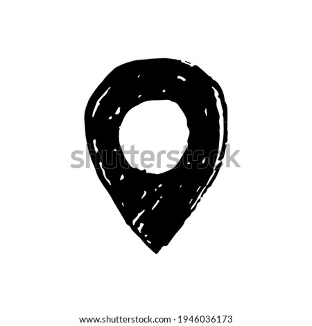 Pin icon. Drawn by hand with a brush. Outline stroke texture in the style of grunge. Vector illustration
