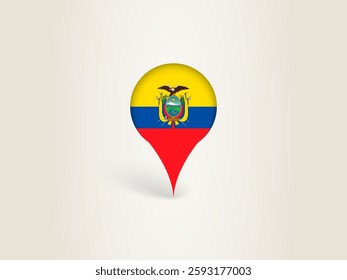 Pin Icon with Ecuador National Flag. Location Marker Icon.