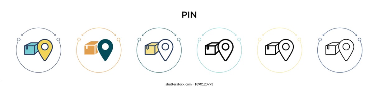 Icono de clavija en el estilo relleno, delgado, contorno y trazo. Ilustración vectorial de dos iconos vectores de pines de color y negro se puede utilizar para móviles, ui, web