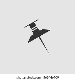 Pin icon flat. Black pictogram on grey background. Vector illustration symbol