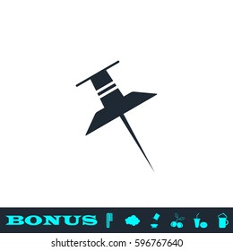Pin icon flat. Black pictogram on white background. Vector illustration symbol and bonus button