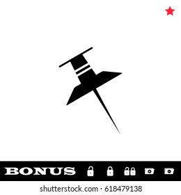 Pin icon flat. Black pictogram on white background. Vector illustration symbol and bonus button open and closed lock, folder, star