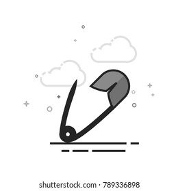 Pin icon in flat outlined grayscale style. Vector illustration.