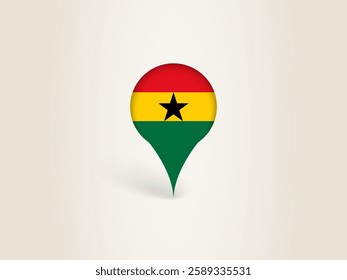 Pin Icon with Ghana National Flag. Location Marker Icon.