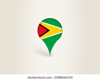 Pin Icon with Guyana National Flag. Location Marker Icon.