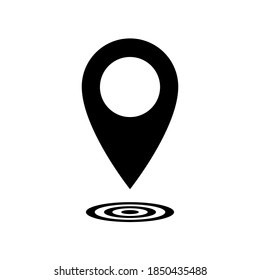 Pin icon. Location map. Pointer vector. Gps points navigation. Mark pinpoint. Marker rounded point arrow. Position here sign. Place destination. Geo locate. Black flat symbol direction. Button tag