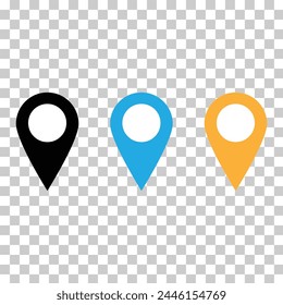 Pin icon. Location icon. Map pointer icon. Set of Location pins. location pins isolated on transparent background. Vector illustration. Eps file 41.