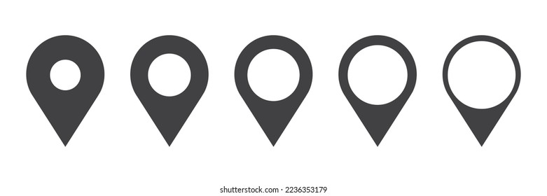 Icono de pin. El icono de ubicación establece el símbolo de ubicación aislada en el fondo blanco. Ilustración del vector