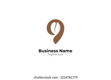Pin icon logo with coffee bean symbol suitable for coffee business, cafe, coffee point and others