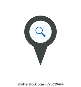 Pin icon with magnifier sign symbol